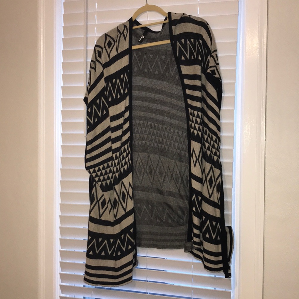 Tribal Print Poncho / Cardigan with button detail